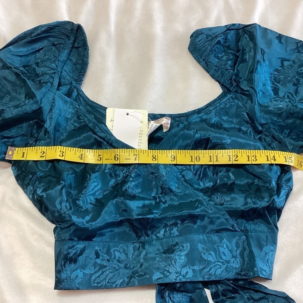 NEW B.O.G. Collective Band of the Free Camille Deep Teal Crossover Crop Top XS - Picture 7 of 9